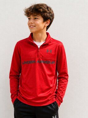 Under Armour Tech Quarter Zip Pullover Red Long Sleeve Athletic Sweatsh Youth XL